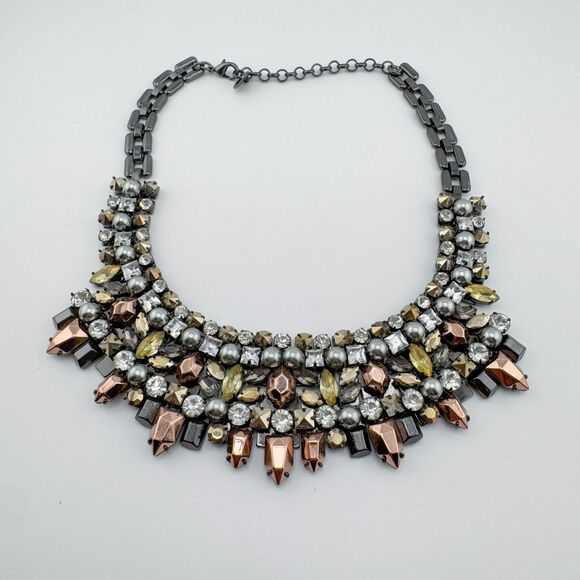 Vintage Stella & Dot Statement Bib Necklace Rhinestone Pearl Glam Bold Chunky - Picture 7 of 10